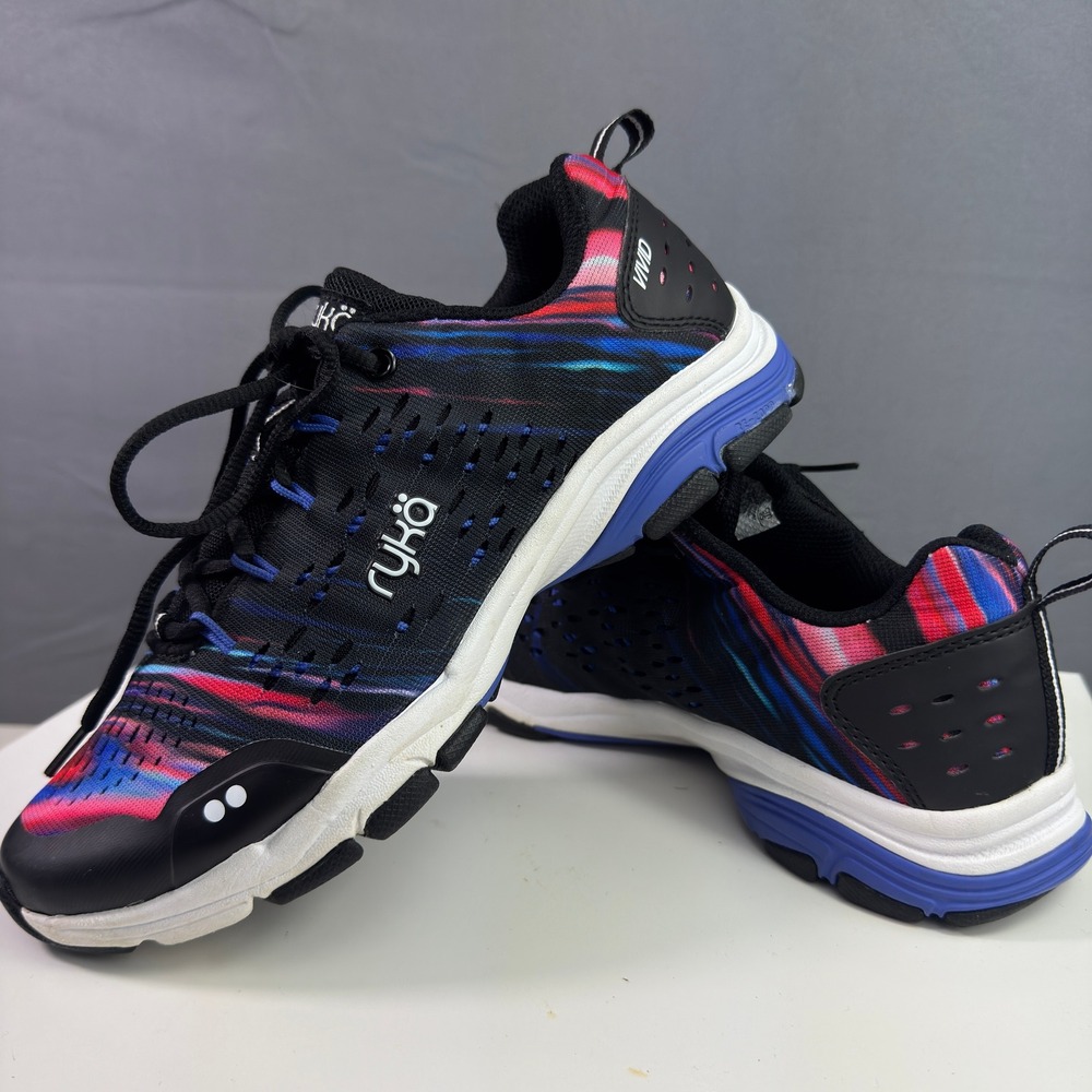 Ryka Vivid Training Sneakers Womens 8 Black Multicolor Mesh Lace Up Athletic